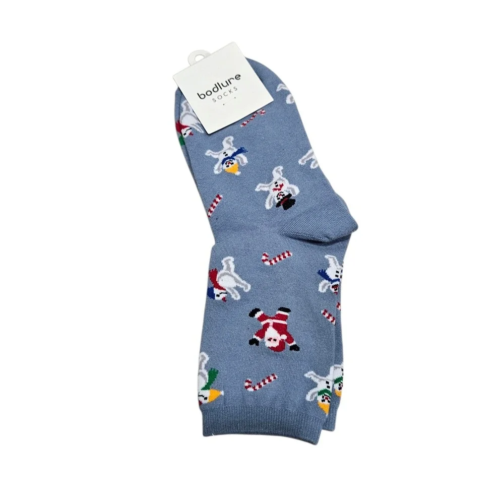 Bodlure Socks Women's Novelty Christmas Snowman Candy Cane Blue Holiday‎ Dance
